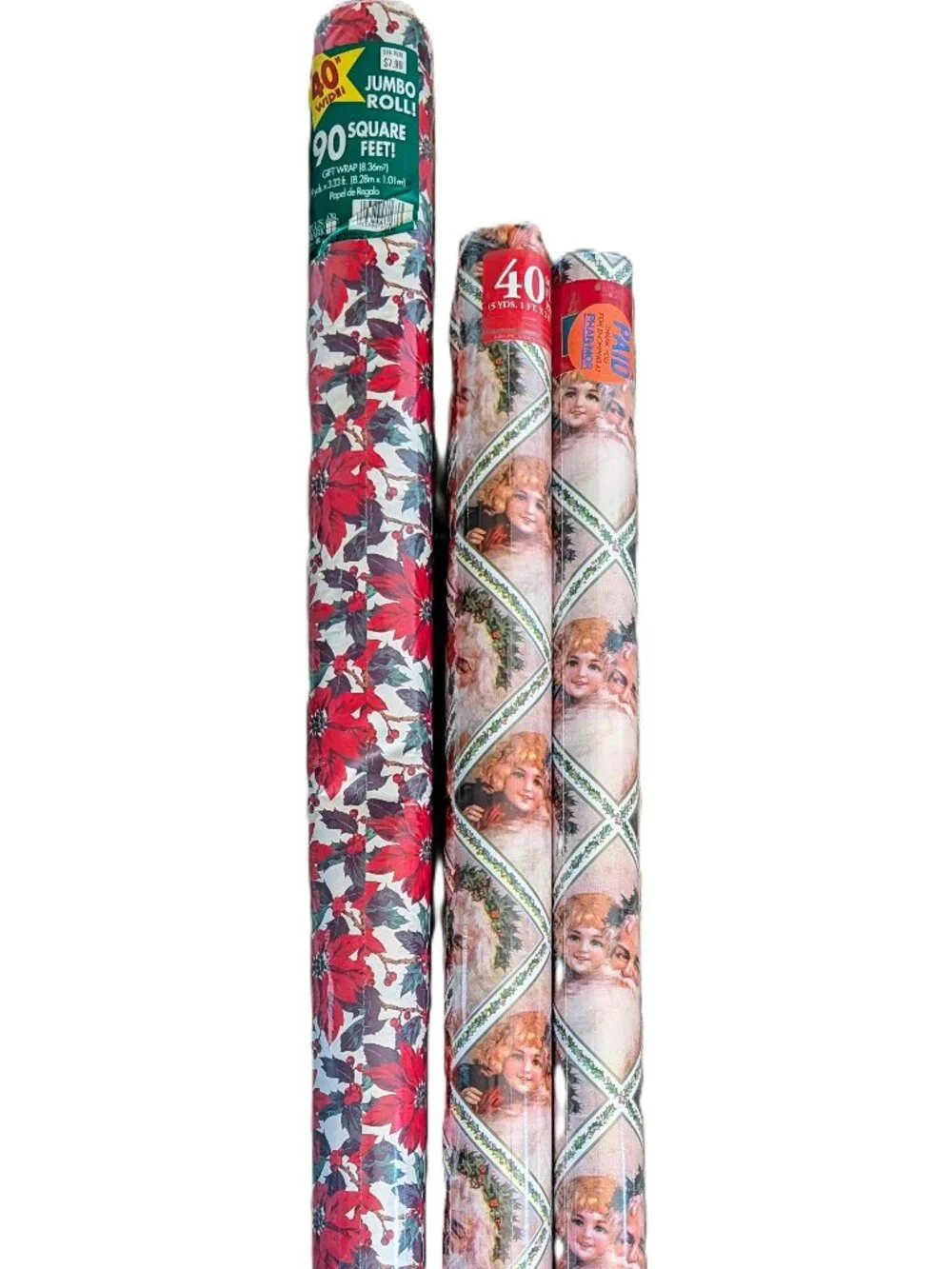 Lot of 3 VTG Plus Mark American Greetings Christmas Wrapping Paper NOS USA 90s